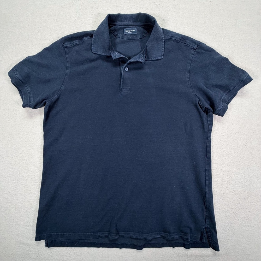 Proper Cloth Polo Shirt Mens XL Good Navy Blue Pique Knit Short Sleeve Classic